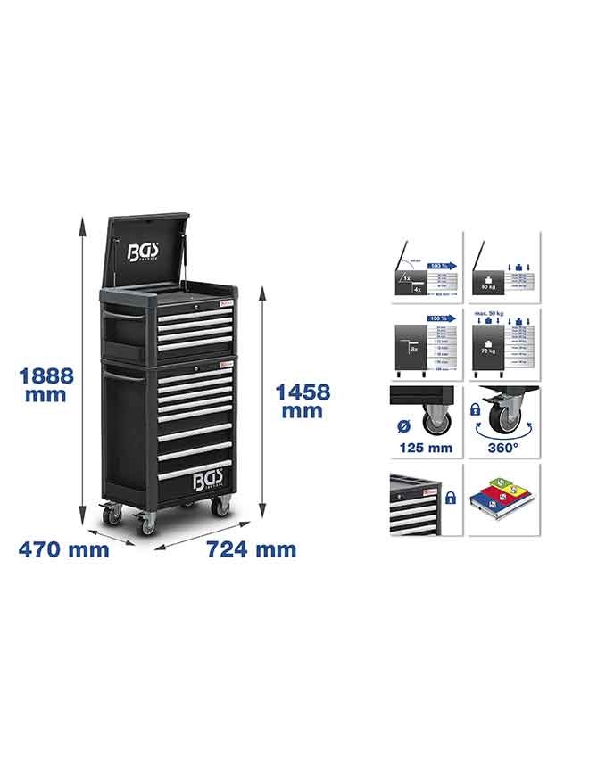 Servante D'atelier BGS DIY 158 Outils, 6 Tiroirs + Porte Latérale - Neuve