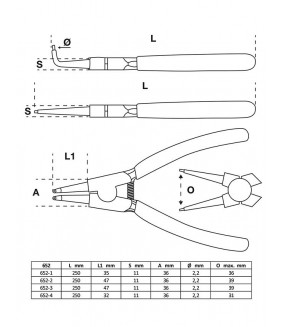 Jeu de pinces à circlips BGS 250 mm - 4 pièces