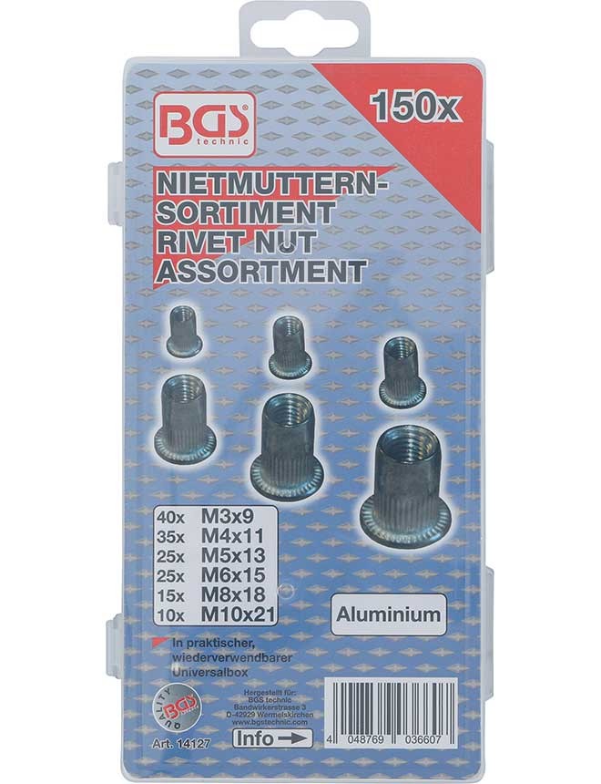 Assortiment d'écrous rivets BGS aluminium - 150 pièces