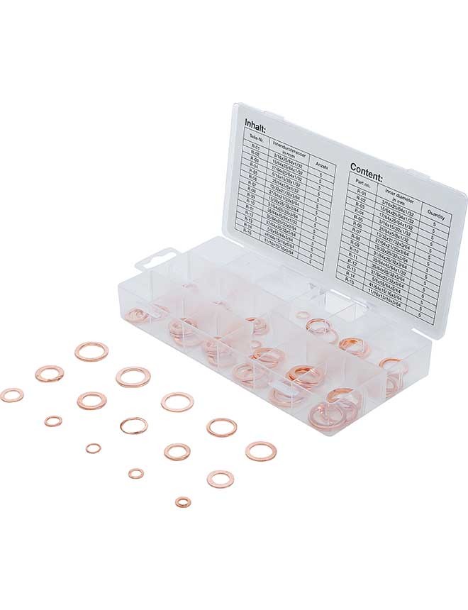 Assortiment de joints en cuivre BGS en pouce pour bouchons de vidange - 75 pièces