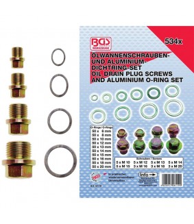 Assortiment de bouchons de vidange et joints alu BGS - 534 pièces