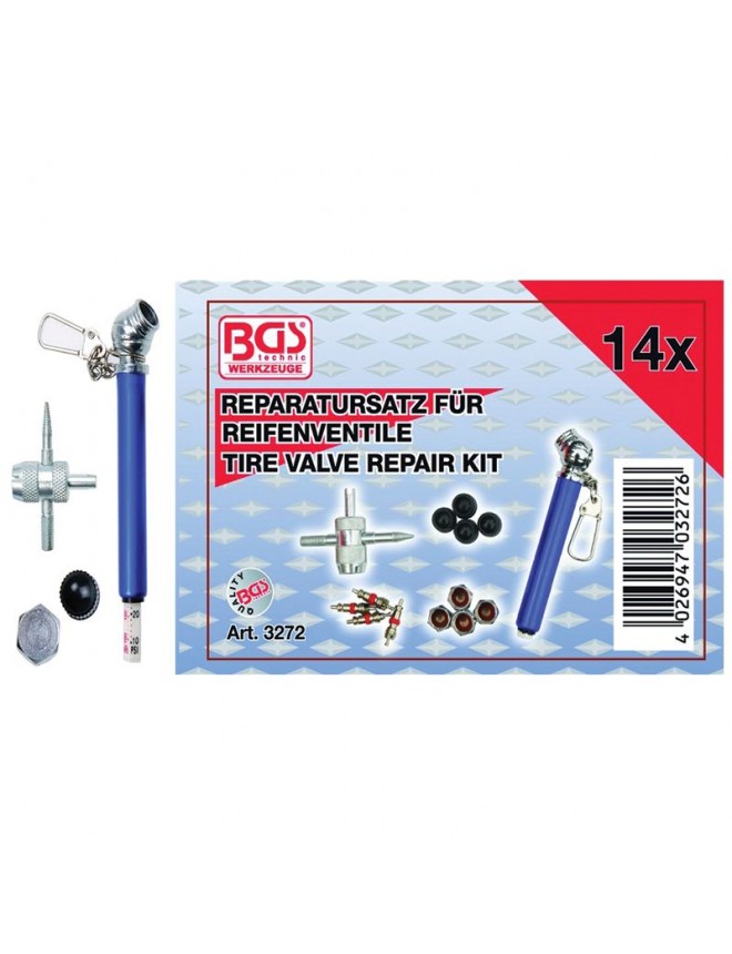 Kit de réparation pour valves de pneus BGS 14 pièces