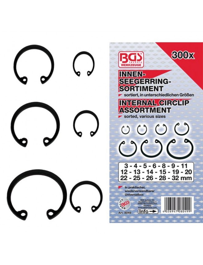 Assortiment de circlips intérieurs BGS Ø 3-32 mm 300 pièces